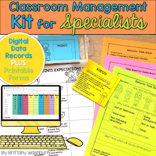 Get your whole Specials Team on board with using the same classroom management system. This kit includes a customizable Google Sheet workbook that tracks the data digitally plus all of the printable forms you need to make it a comprehensive program. 