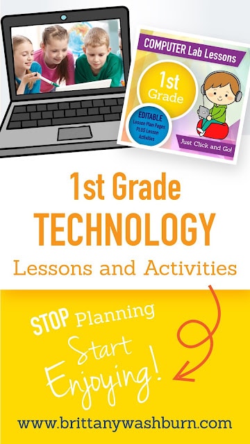 1st grade technology lesson plans and activities for the entire school year that will make a great supplement to your technology curriculum. These lesson plans and activities will save you so much time coming up with what to do during your computer lab time. Ideal for a technology teacher or a 1st grade teacher with mandatory lab time. All of the work is done for you!