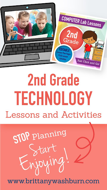 2nd grade technology lesson plans and activities for the entire school year that will make a great supplement to your technology curriculum. These lesson plans and activities will save you so much time coming up with what to do during your computer lab time. Ideal for a technology teacher or a 2nd grade teacher with mandatory lab time. All of the work is done for you!