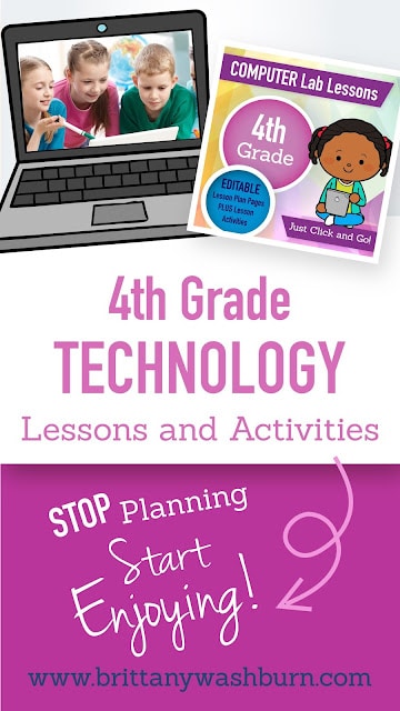 4th grade technology lesson plans and activities for the entire school year that will make a great supplement to your technology curriculum. These lesson plans and activities will save you so much time coming up with what to do during your computer lab time. Ideal for a technology teacher or a 4th grade teacher with mandatory lab time. All of the work is done for you!