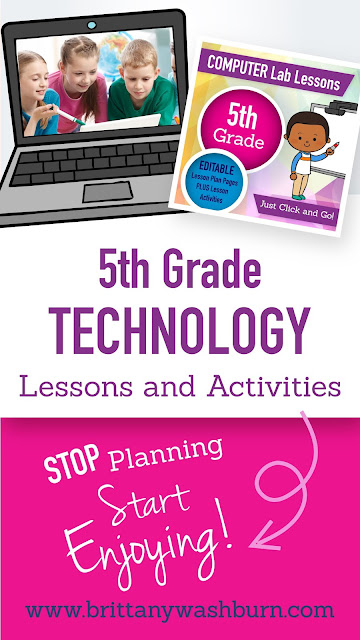 5th grade technology lesson plans and activities for the entire school year that will make a great supplement to your technology curriculum. These lesson plans and activities will save you so much time coming up with what to do during your computer lab time. Ideal for a technology teacher or a 5th grade teacher with mandatory lab time. All of the work is done for you!