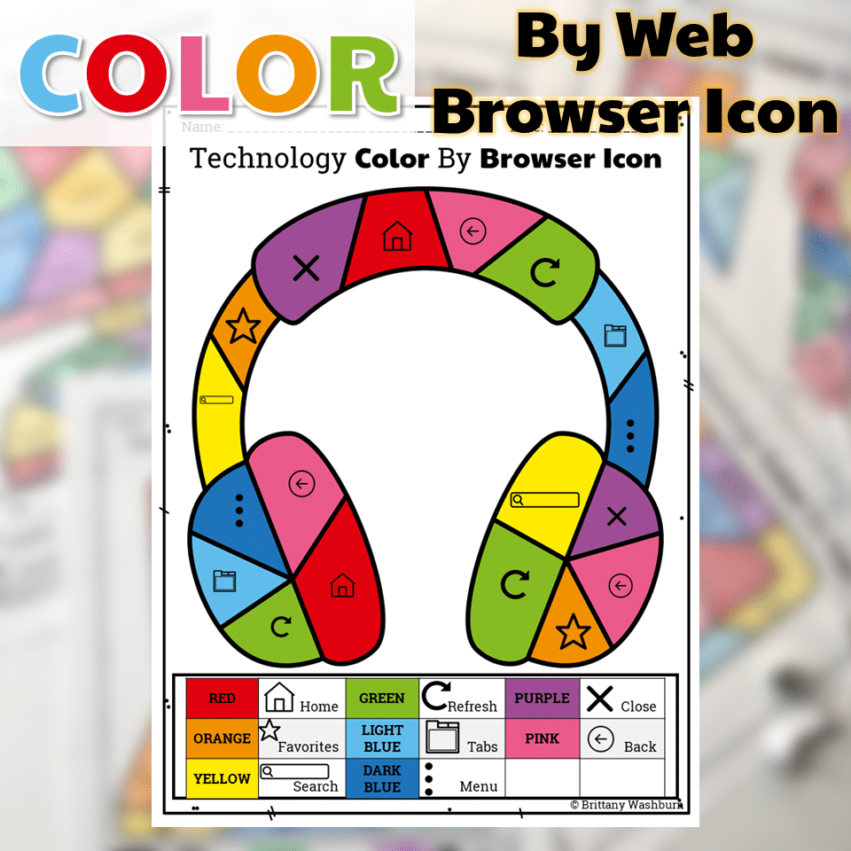 technology color by web browser icons printable worksheets technology curriculum