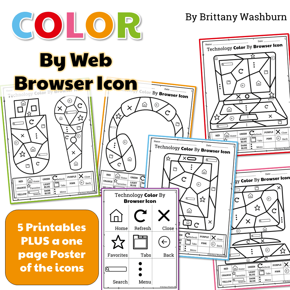 technology color by web browser icons printable worksheets technology curriculum