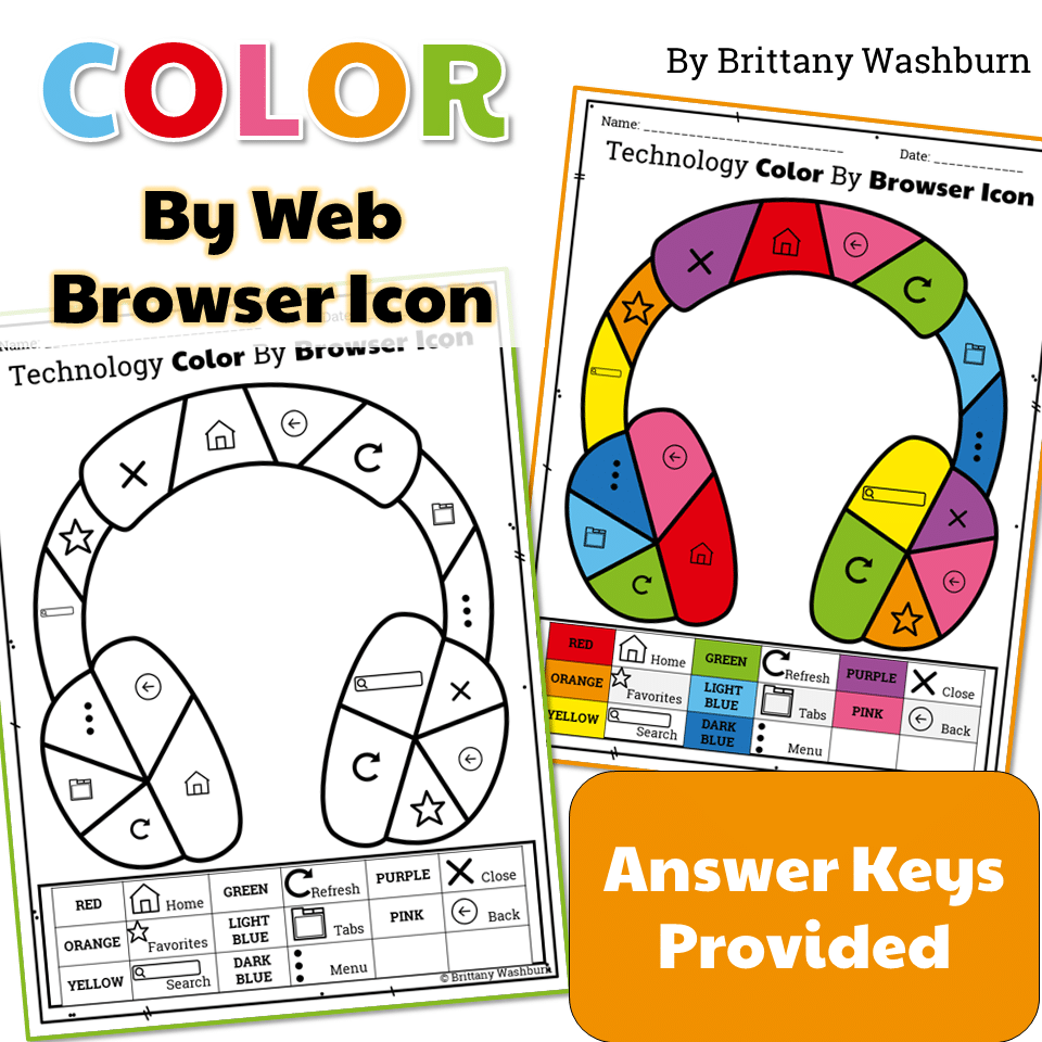 technology color by web browser icons printable worksheets technology curriculum