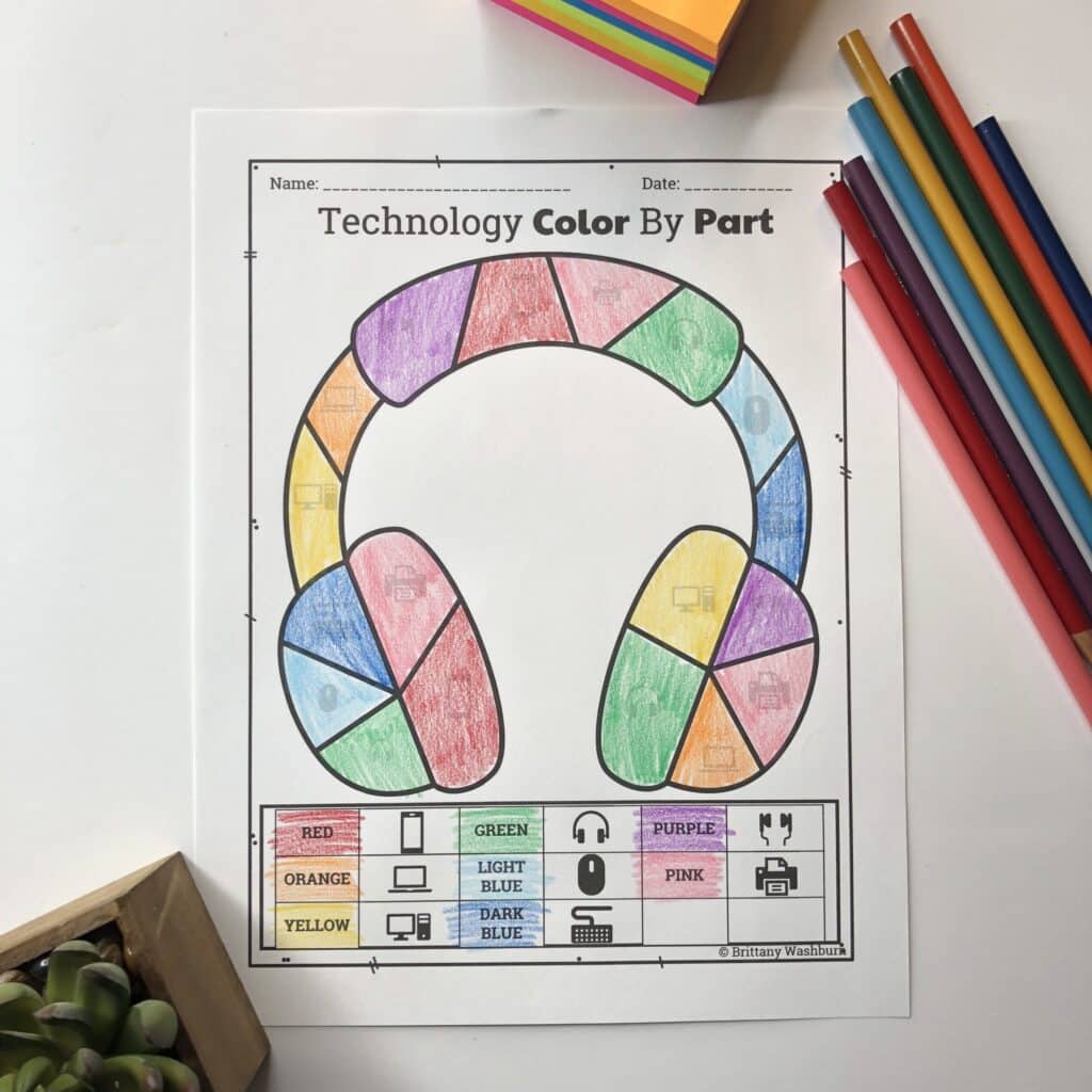 Technology Color By Computers and Parts Printable Worksheets
