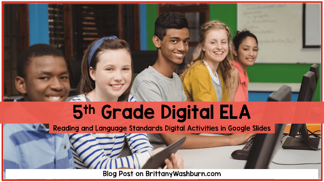 If you're sick of cleaning up after doing interactive notebook pages (paper scraps, glue sticks, missing pieces, etc.) then you are going to love these DIGITAL ELA reading and language activities for your 5th grade students.