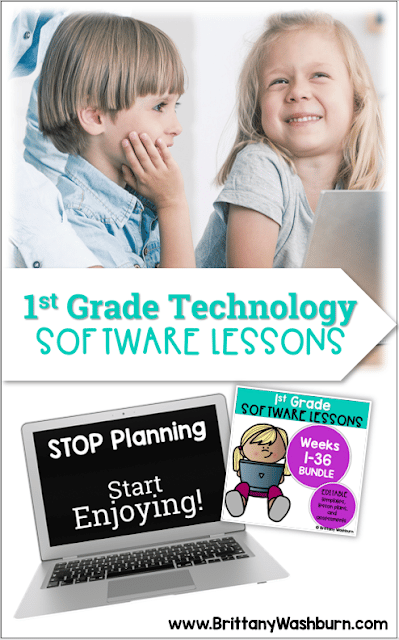 1st grade students can do more on devices than we expect. With lessons and activities that follow a consistent setup and process, first graders can do just about anything in the software programs.   These Spiral Review technology lessons that teach presentation, word processing, and spreadsheet software for 1st grade over 12 sessions. These will make a great addition to your technology curriculum for the computer lab.