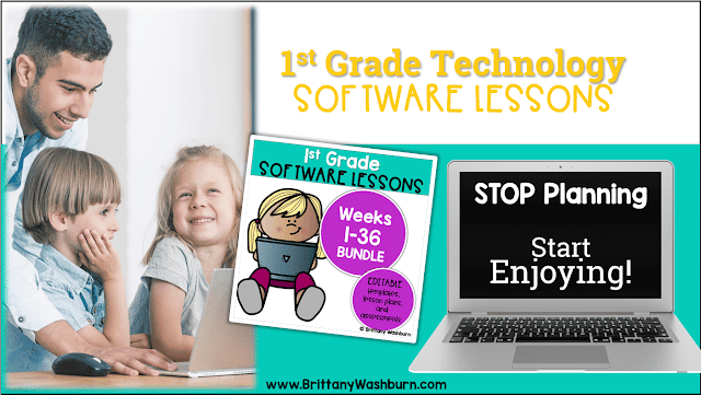 1st grade students can do more on devices than we expect. With lessons and activities that follow a consistent setup and process, first graders can do just about anything in the software programs.   These Spiral Review technology lessons that teach presentation, word processing, and spreadsheet software for 1st grade over 12 sessions. These will make a great addition to your technology curriculum for the computer lab.