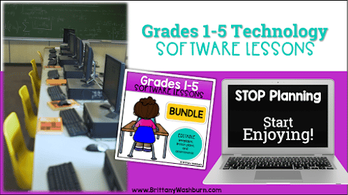 We use spiral review in other content areas to make sure students remember important information, so why not do the same with technology skills? These software lessons are done in sets of 4 for each program and then we come back to the same skill 2 more times throughout the school year. Keep reading to learn all about these technology lessons and get a coupon to save on the bundle.