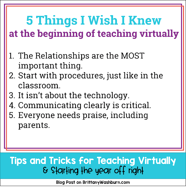 Teaching virtually might make you feel like a first year teacher all over again. My goal with putting this blog post together is to leave you feeling empowered! I want you to know that all of your teaching strategies can still be used, just in a new way. Hopefully these tips and tricks give you a place to focus your efforts and a vision of what is possible.