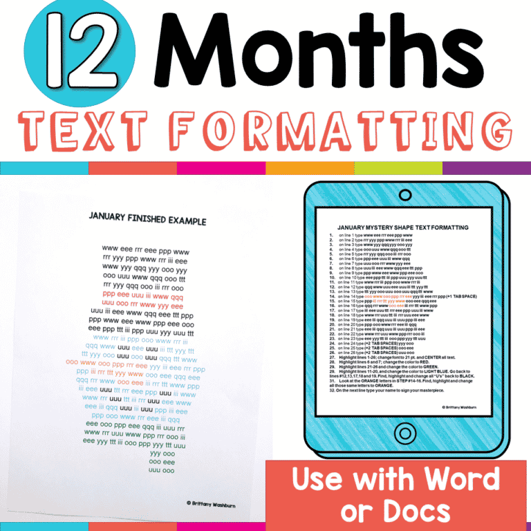 Text Formatting Activities for the 12 Months