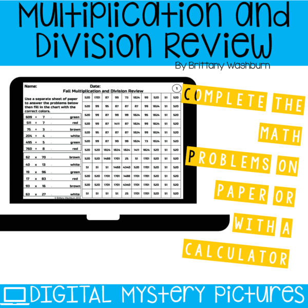 Fall Digital Mystery Pictures for Multiplication and Division Review (2) Fall Digital Mystery Pictures for Multiplication and Division Review (2)