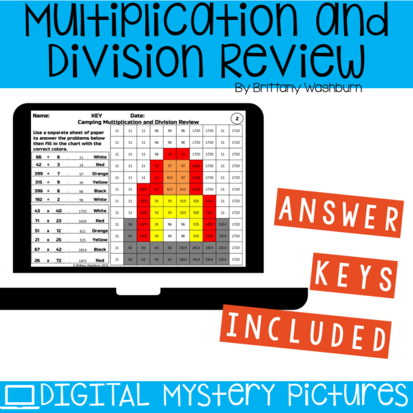Camping Theme Digital Mystery Pictures for Multiplication and Division (4) Camping Theme Digital Mystery Pictures for Multiplication and Division (4)